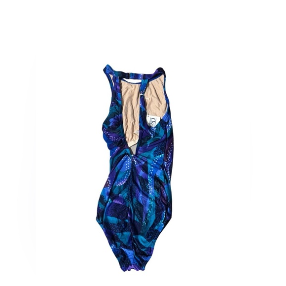 Lands End Vintage One Piece Bathing Suit Purple Blue RN 62830 90's Made in USA 6 - Picture 5 of 13